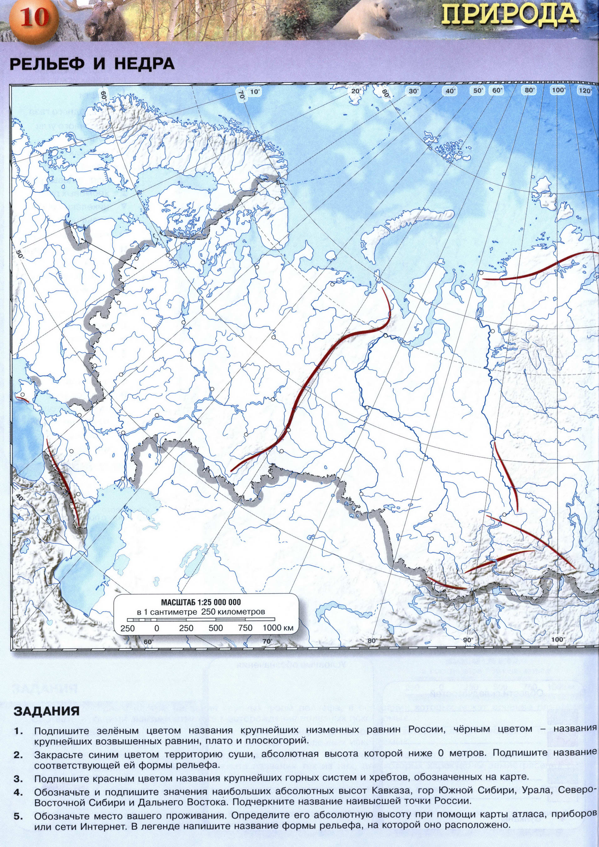 Рельеф и недра России Атлас 8 класс контурные карты география Сферы