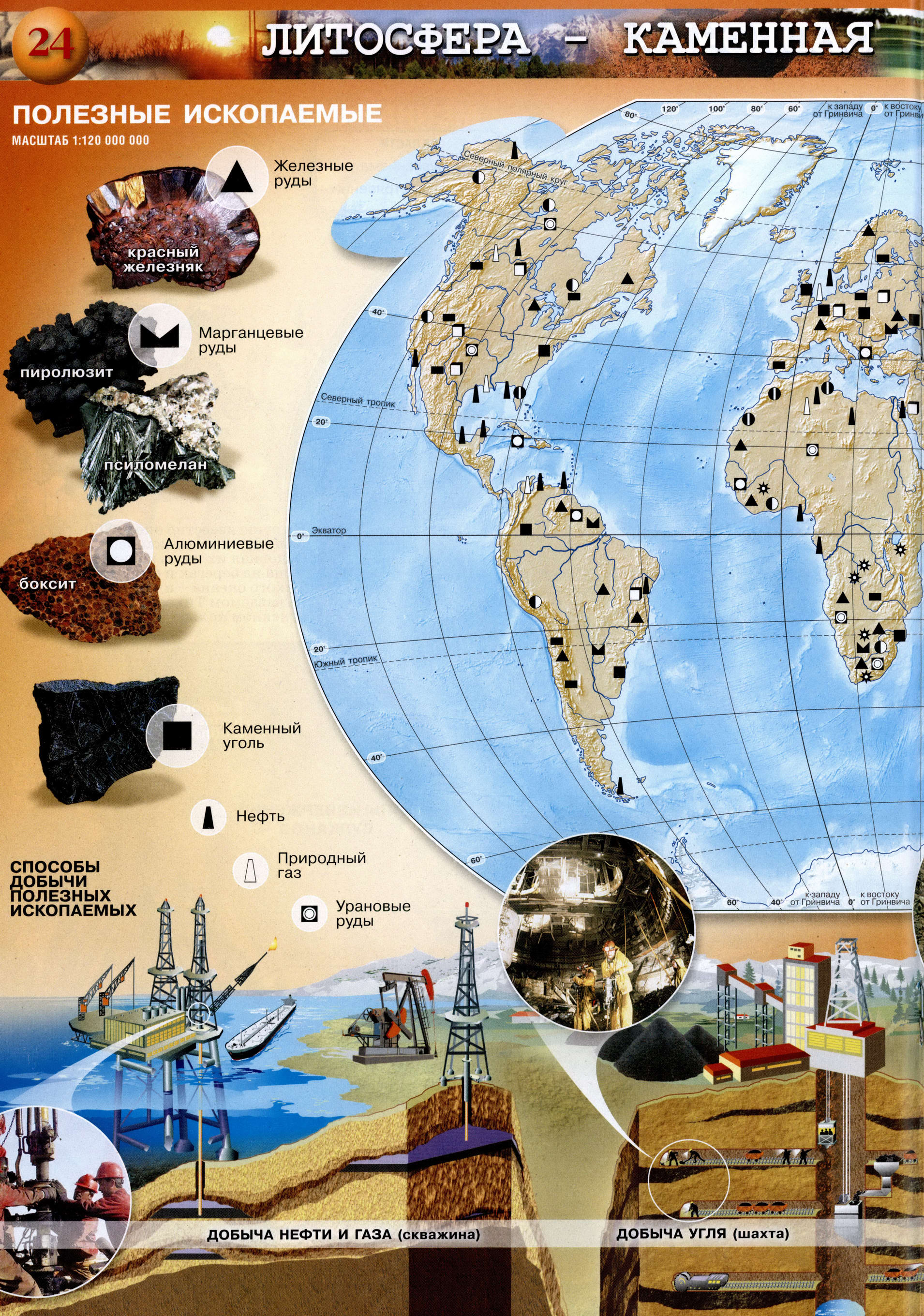 Полезные ископаемые - Атлас 5-6 класс география Сферы