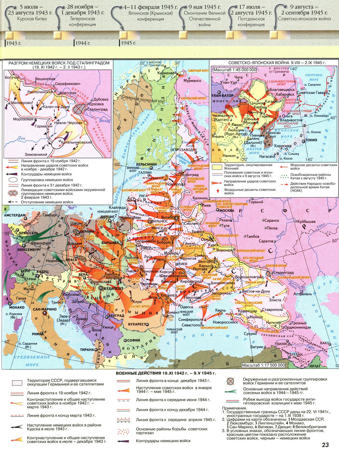 Военные действия 1942 1945 контурная карта