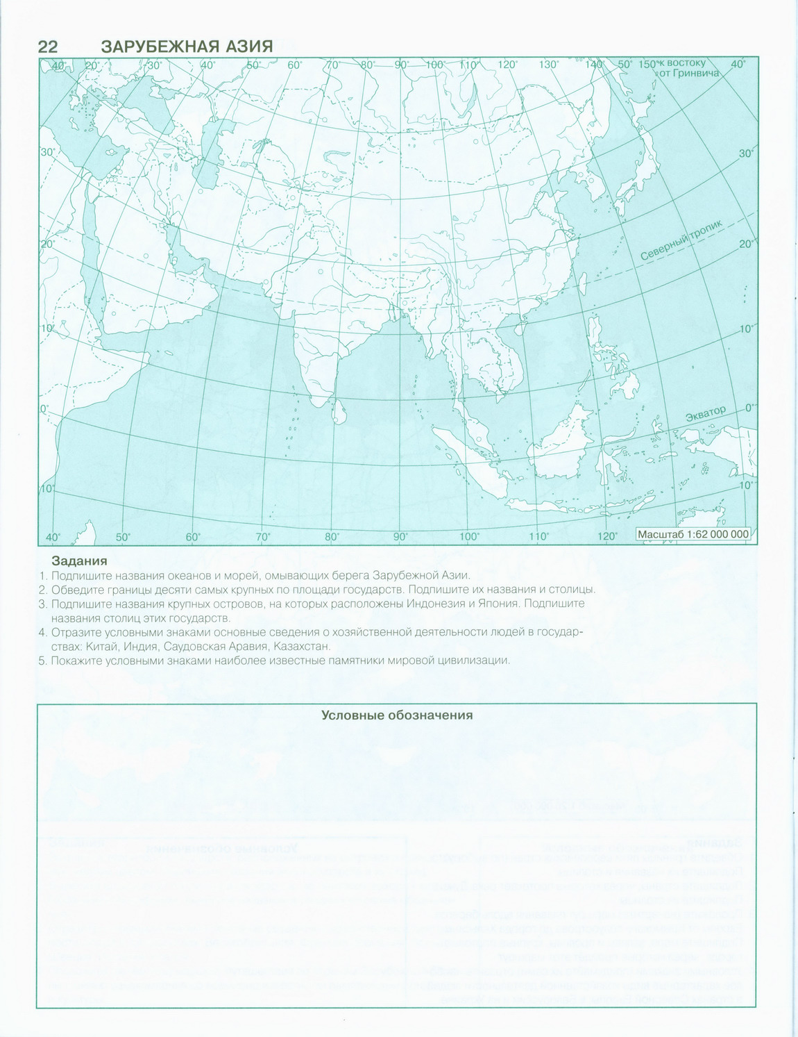 Контурная карта по географии 7 класс страны зарубежной азии ответы