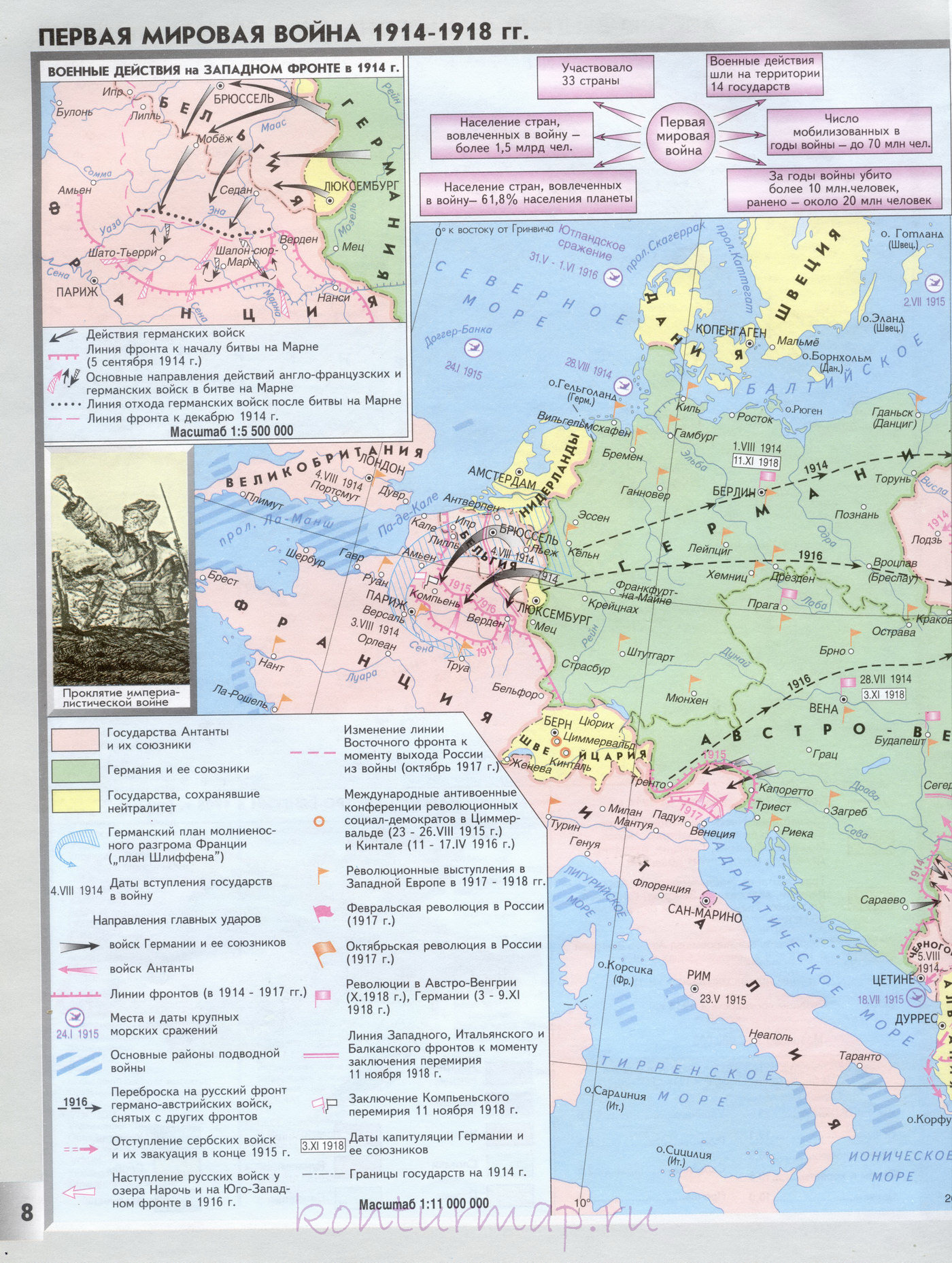 Россия в первой мировой войне контурная карта 10 класс