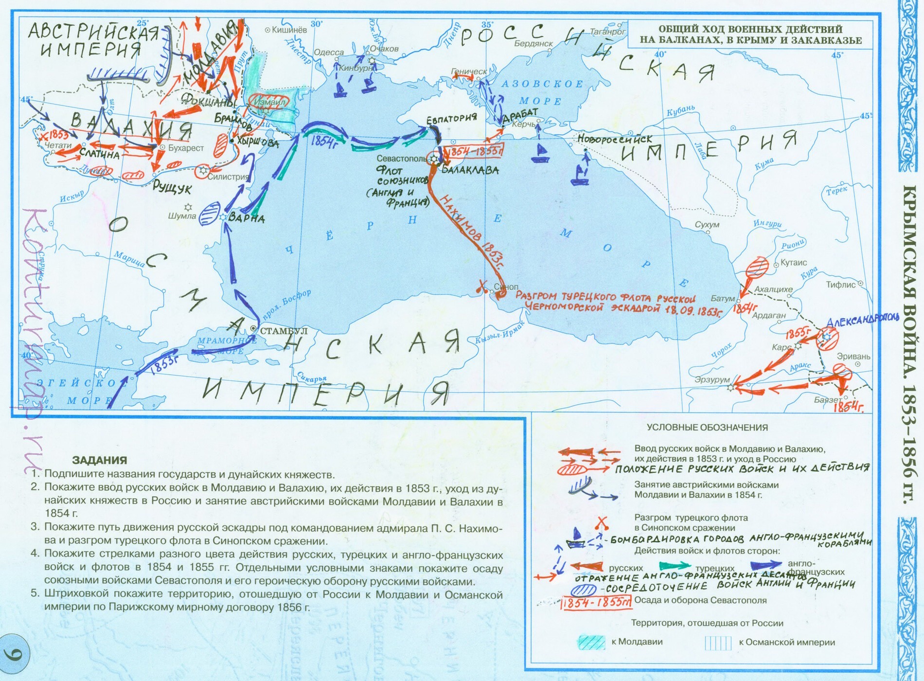 Контурная карта по истории 9 класс крымская война 1853 1856