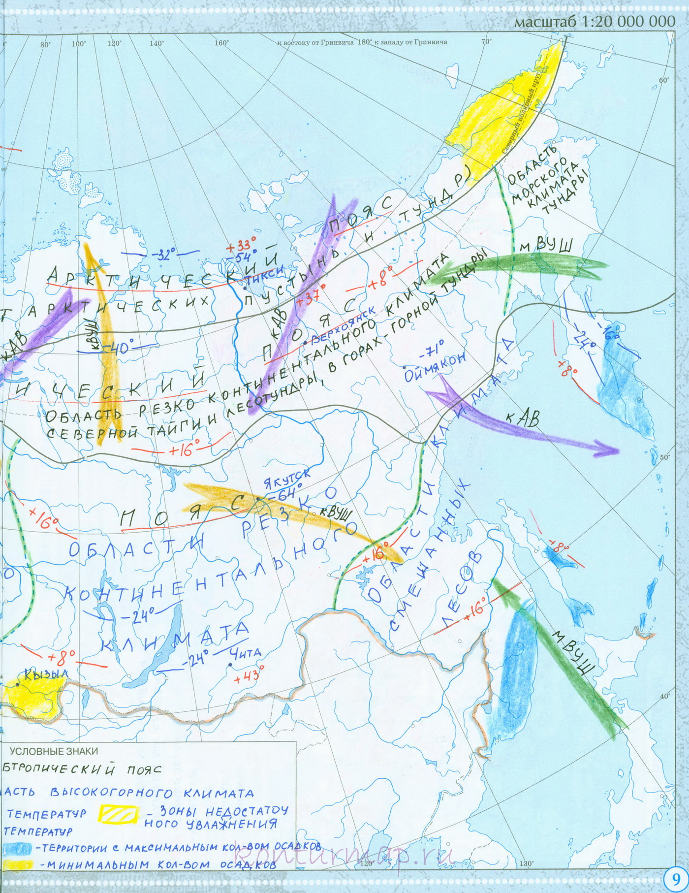 Контурная карта по географии 8 класс климатические пояса и области россии